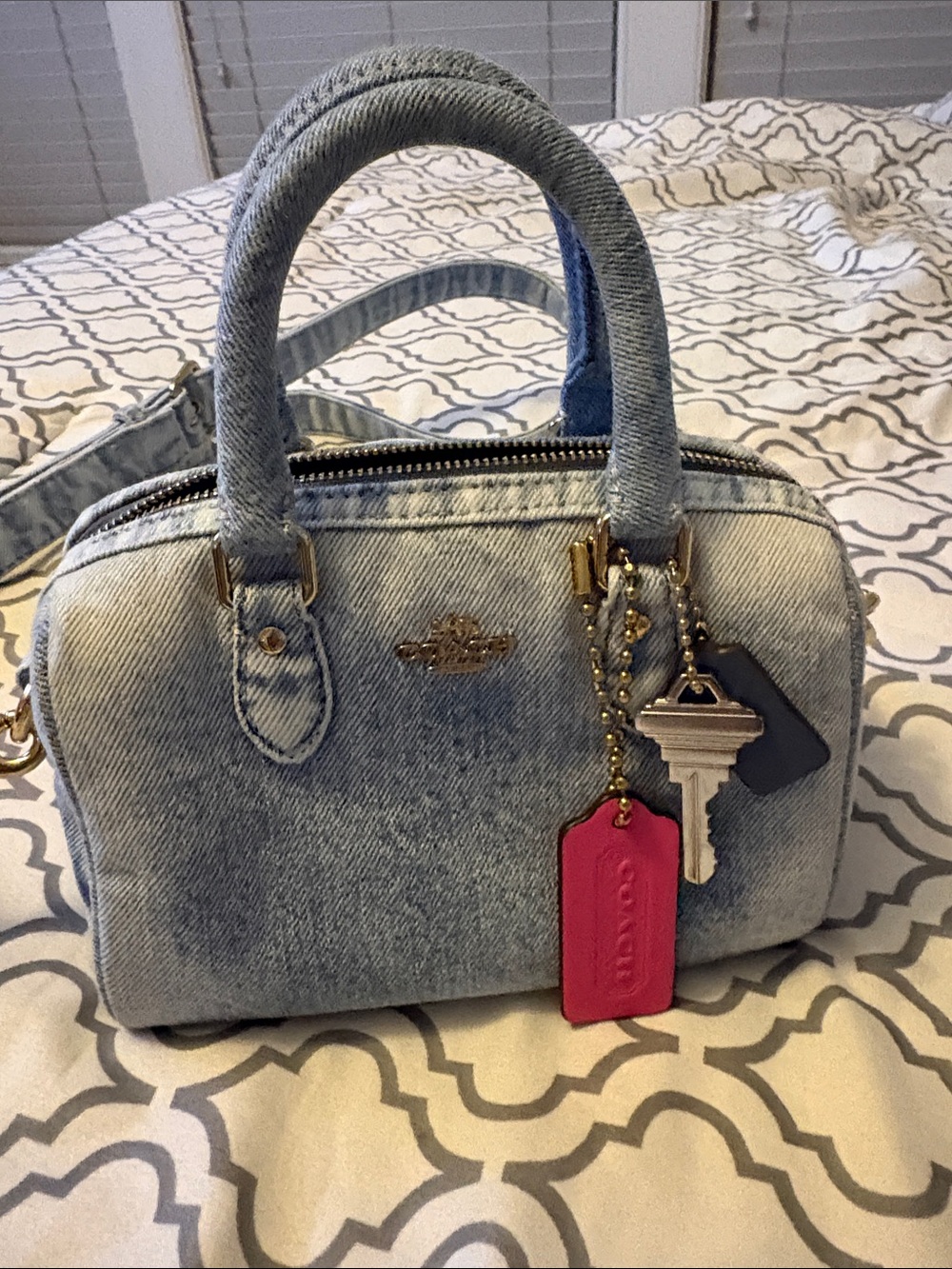 Coach Light Blue Denim Mini purse with 2 straps crossbody ,short strap